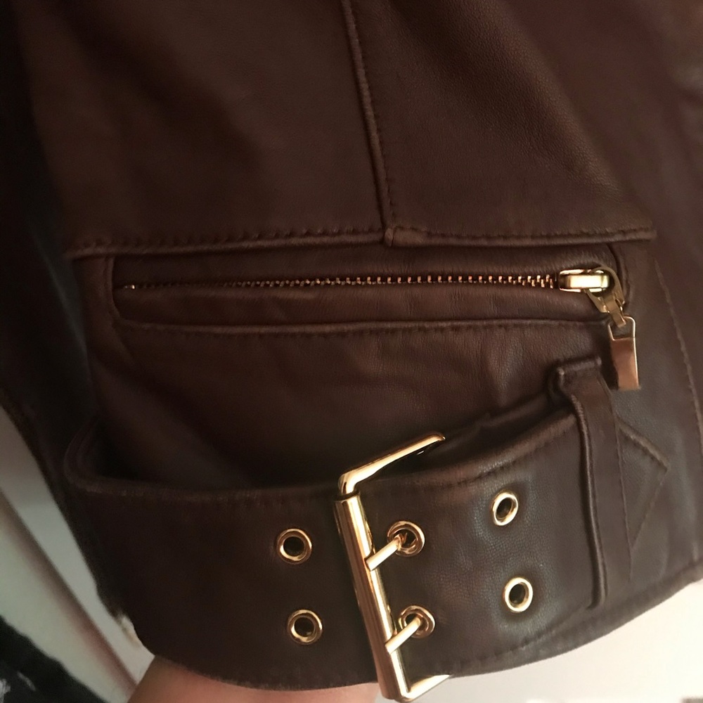 SOLD!!! Via Spiga brown leather lambskin moto jacket S/M - Picture 6 of 10